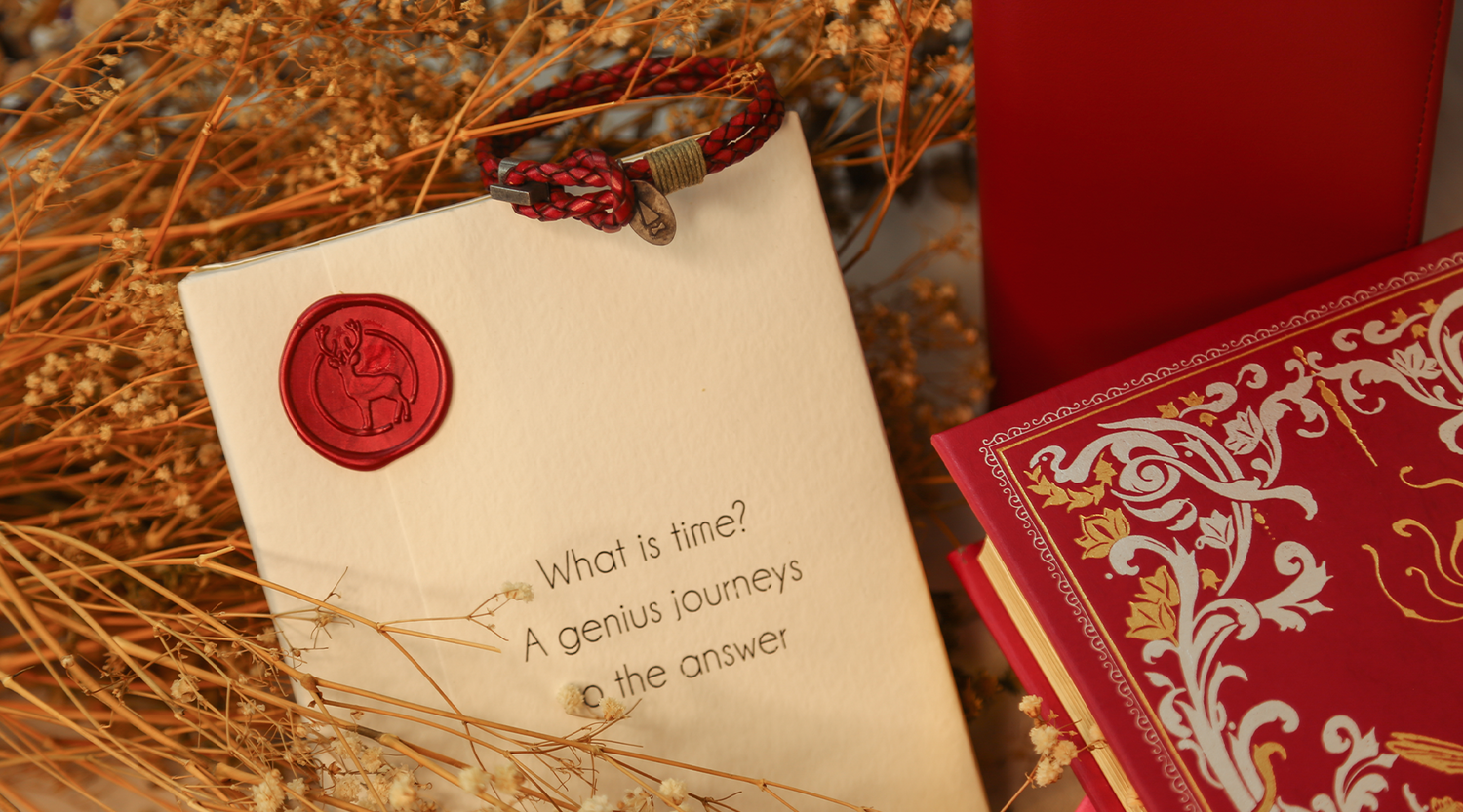 Gnome & Bow x The Novel Encounter Unique Personalised Gifts-Smith Leather Braid Bracelet Antique Red Mystery Wrapped Book
