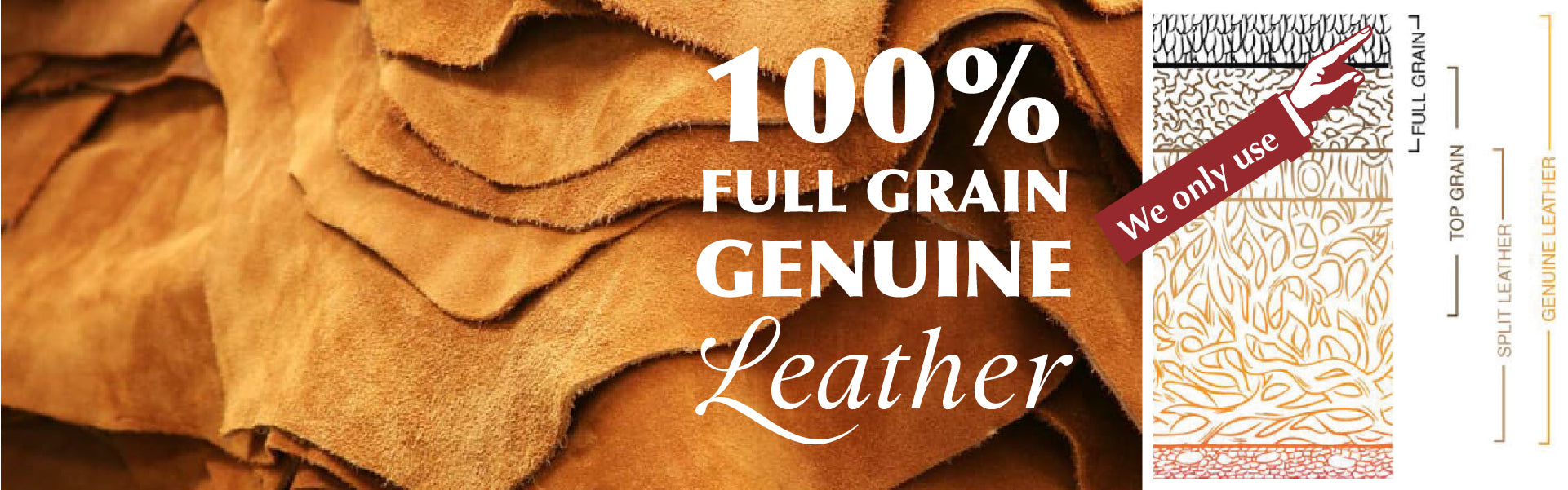 100% USA Full Grain Genuine Cow Leather - Premium Materials