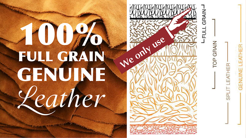 100% USA Full Grain Genuine Cow Leather - Premium Materials