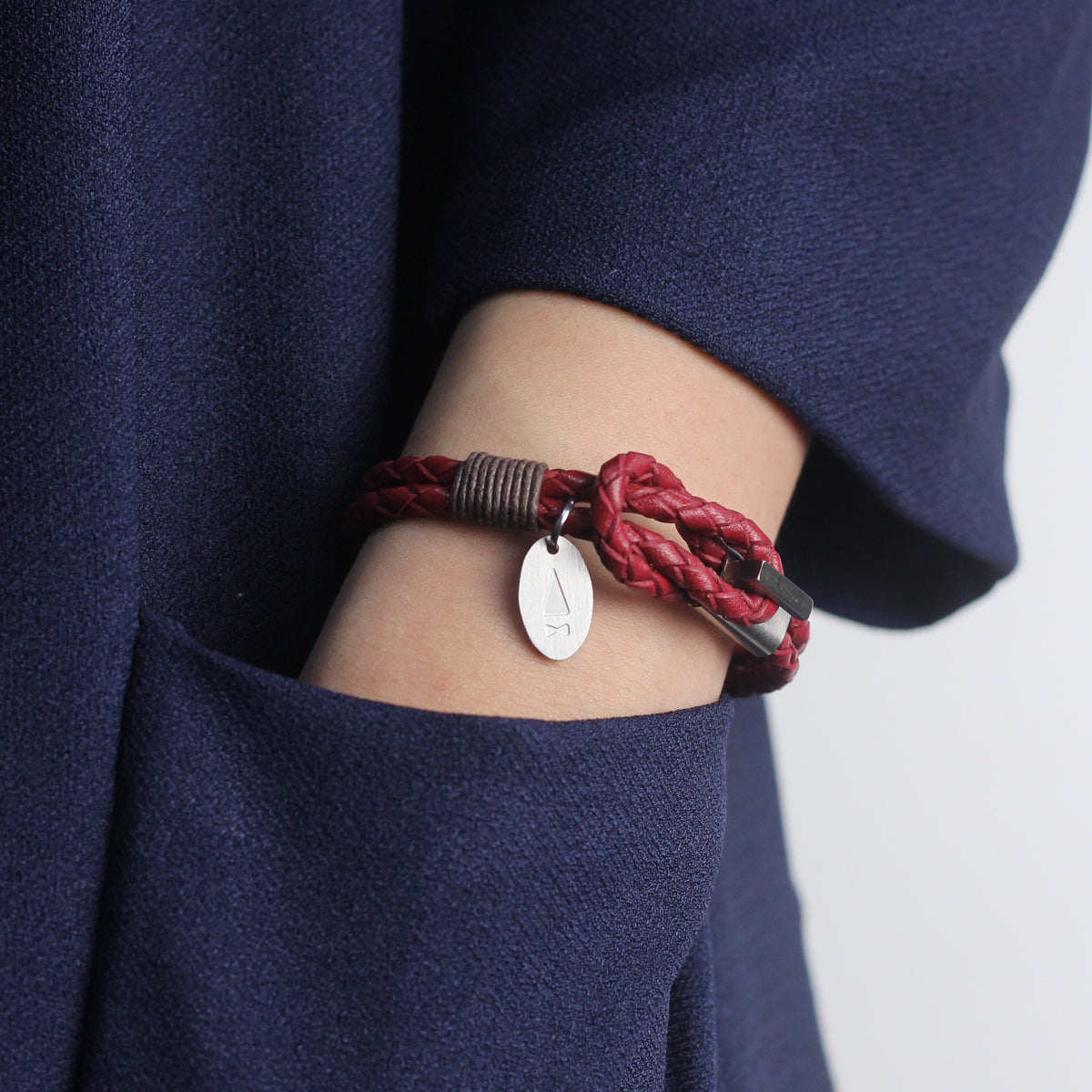 Red leather store braided bracelet