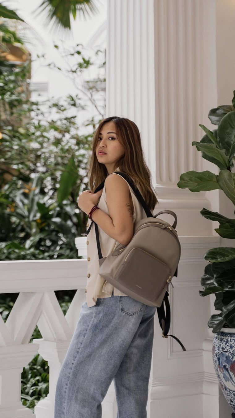 @thambellina with Athos Medium Backpack in Nylon Taupe Grey